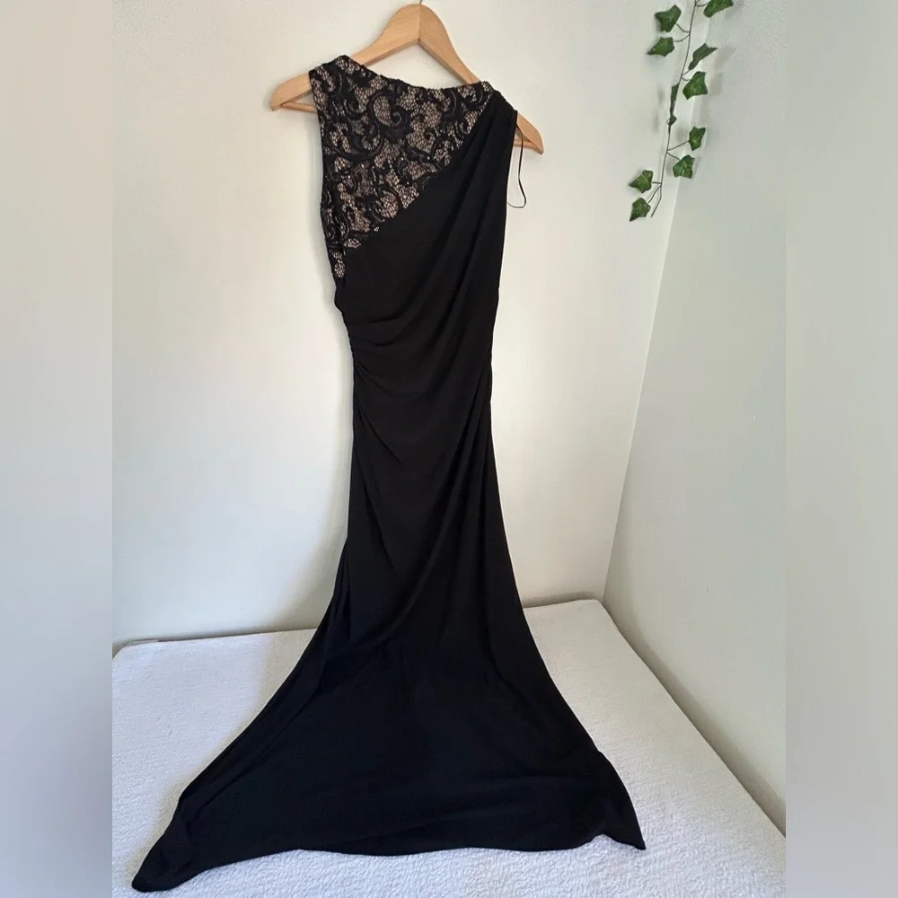 R & M Richards Black One Shoulder Dress with Lace Detail - Picture 5 of 9